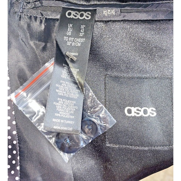 ASOS Mens Black & Navy Stripe Suit Jacket Blazer Pocket Square Size 32 - Picture 5 of 5